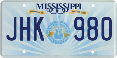 MS license plate JHK980
