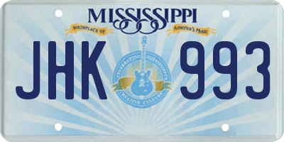 MS license plate JHK993