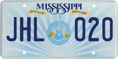 MS license plate JHL020