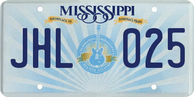 MS license plate JHL025