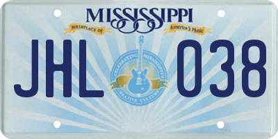 MS license plate JHL038
