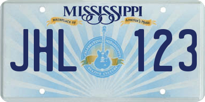 MS license plate JHL123