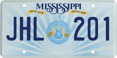 MS license plate JHL201