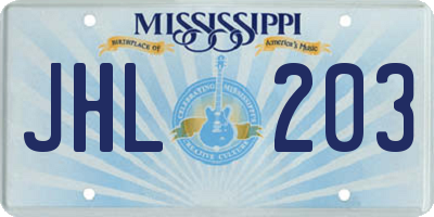 MS license plate JHL203