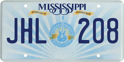 MS license plate JHL208