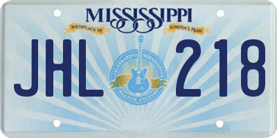 MS license plate JHL218