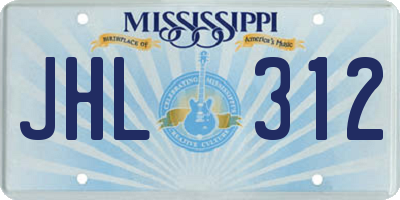 MS license plate JHL312