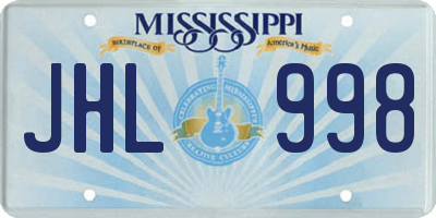 MS license plate JHL998