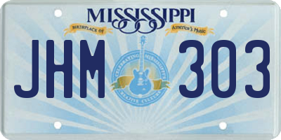 MS license plate JHM303