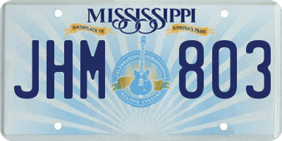 MS license plate JHM803