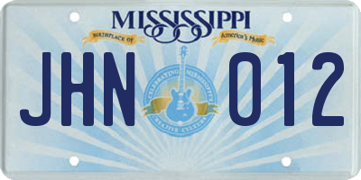 MS license plate JHN012