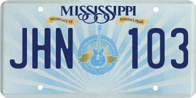 MS license plate JHN103