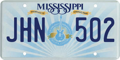 MS license plate JHN502