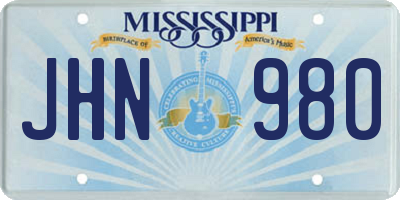 MS license plate JHN980