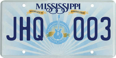 MS license plate JHQ003
