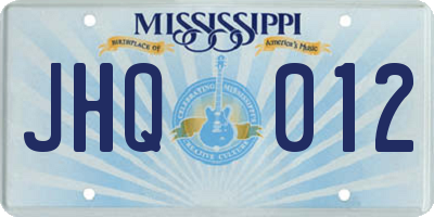 MS license plate JHQ012
