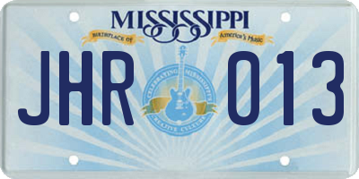 MS license plate JHR013