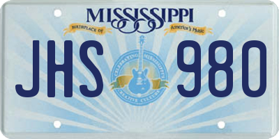 MS license plate JHS980