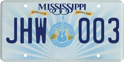 MS license plate JHW003