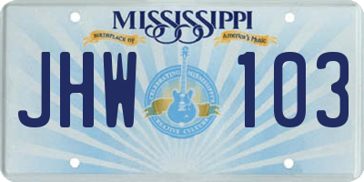 MS license plate JHW103