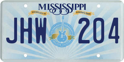 MS license plate JHW204