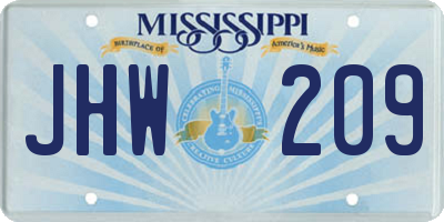 MS license plate JHW209