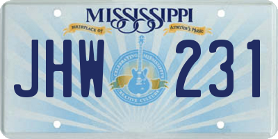 MS license plate JHW231