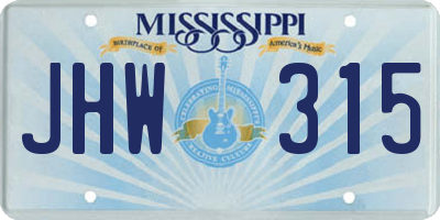 MS license plate JHW315