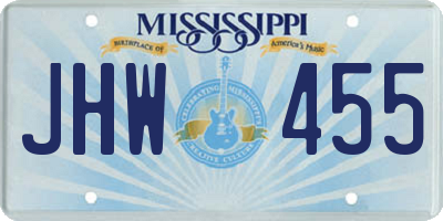 MS license plate JHW455
