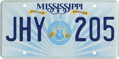 MS license plate JHY205
