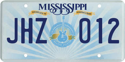 MS license plate JHZ012