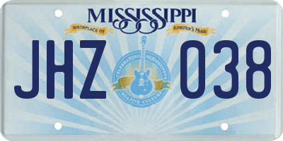 MS license plate JHZ038
