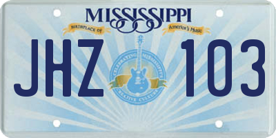 MS license plate JHZ103