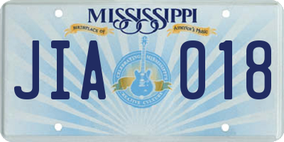 MS license plate JIA018