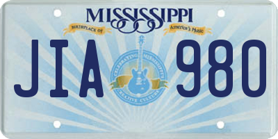 MS license plate JIA980