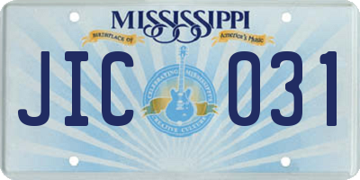 MS license plate JIC031