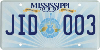 MS license plate JID003
