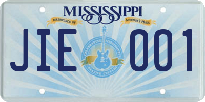 MS license plate JIE001