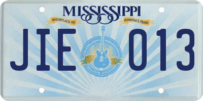 MS license plate JIE013