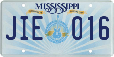 MS license plate JIE016