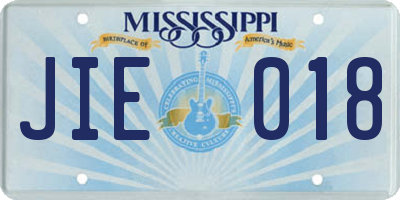 MS license plate JIE018