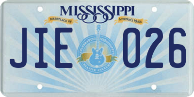 MS license plate JIE026