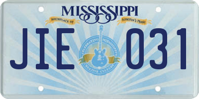 MS license plate JIE031