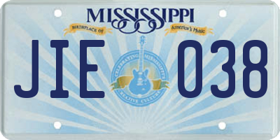 MS license plate JIE038