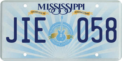 MS license plate JIE058