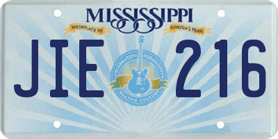 MS license plate JIE216