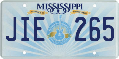 MS license plate JIE265