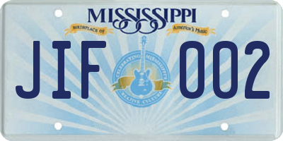 MS license plate JIF002