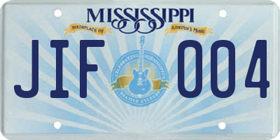 MS license plate JIF004