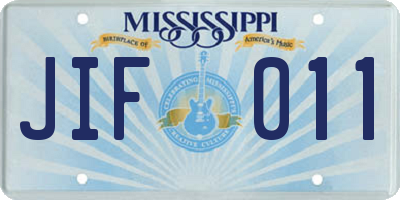 MS license plate JIF011